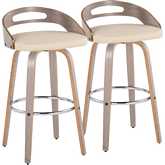 Cassis 30" Swivel Bar Stool in Light Grey Wood & Cream Leatherette with Chrome Footrest (Set of 2)
